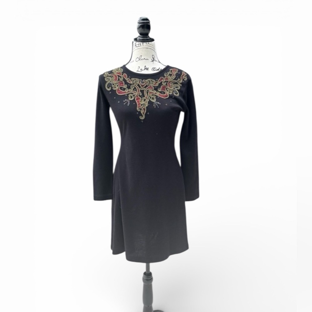 Vintage Carole Little Embellished Knit Dress | Made in Hong Kong | Petite P